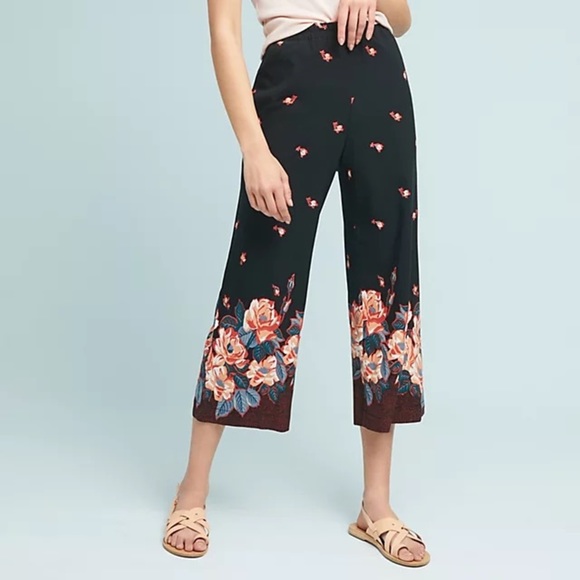 Anthropologie Black Blake Floral Print Trousers size Medium - Picture 2 of 16